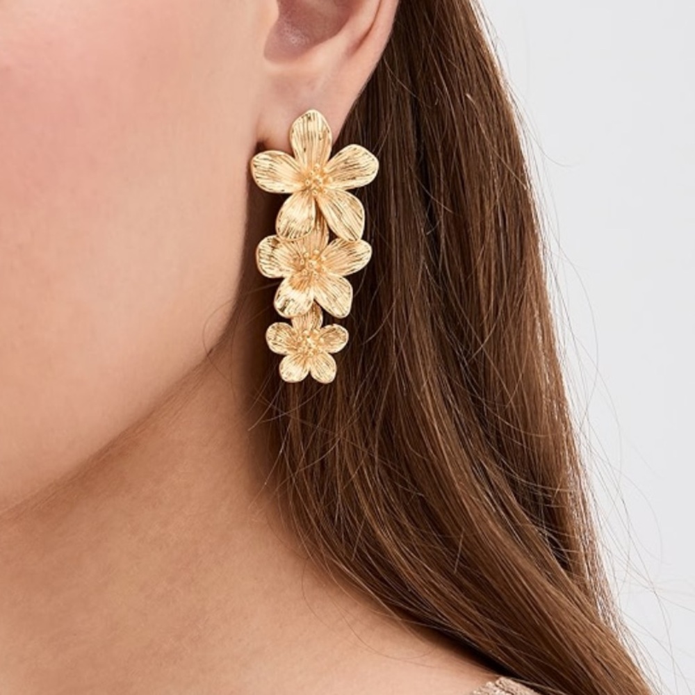 SHASHI Rose Botanique Floral Drop Earrings 14K Gold Plated Statement Earrings